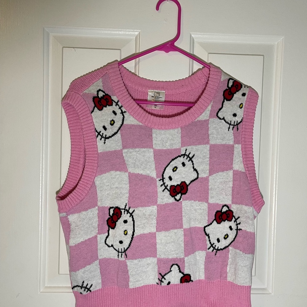 Hello Kitty Pink and White Checkered Sleeveless Sweater